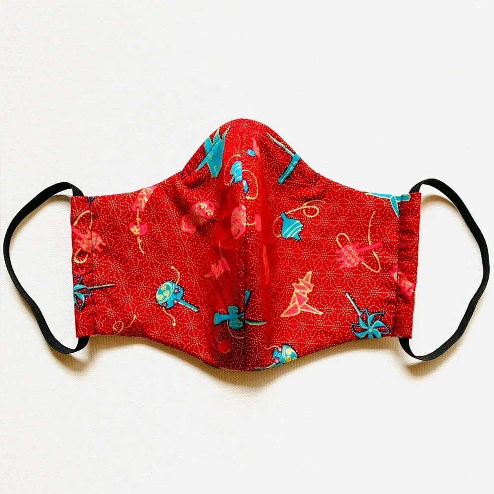 NEW Handmade Red Gold Toys Print Face Mask